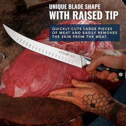 Cutluxe Butcher Knife – 10″ Cimeter Breaking Knife for BBQ & Brisket, Razor Sharp Forged German Steel, Full Tang Meat Carving Knife, Pakkawood Handle, Grilling Gifts for Men – Artisan Series