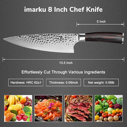 imarku 8 Inch Chef Knife, Hand-Hammered Japanese Kitchen Knife, High Carbon Steel Chef's Knife with Powder Steel Edge, Ultra Sharp Cooking Knife with Ergonomic Handle for Professional & Home Chefs