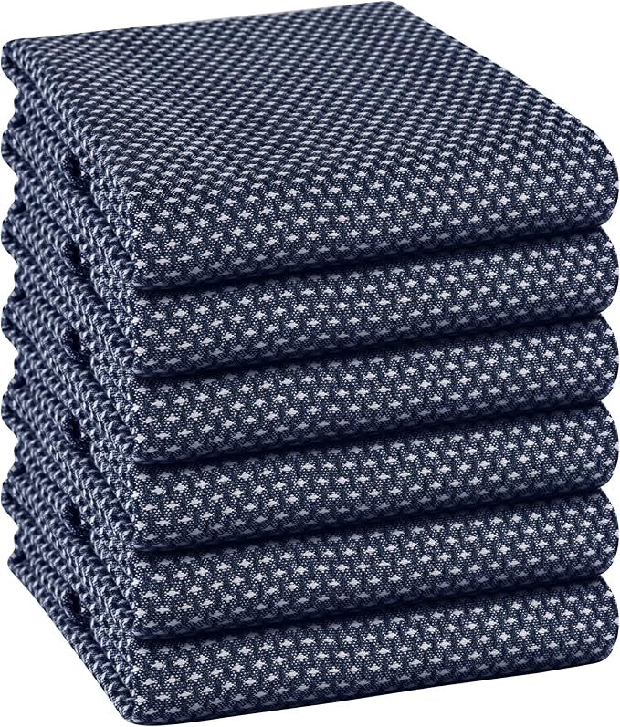 TWINY threads 6 Pack Kitchen Towels, 100% Cotton, 18x28 Inches, Highly Absorbent & Soft, Quick-Dry Dish Towel Set with Hanging Loop, Washcloth for Cleaning, Washable for Everyday Use - Navy Blue