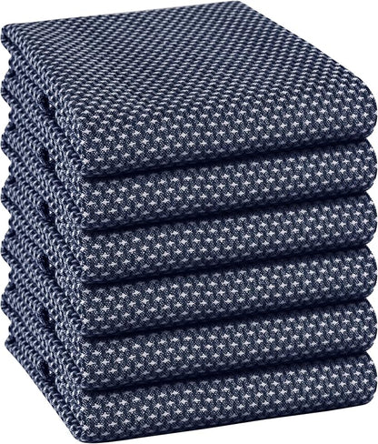 TWINY threads 6 Pack Kitchen Towels, 100% Cotton, 18x28 Inches, Highly Absorbent & Soft, Quick-Dry Dish Towel Set with Hanging Loop, Washcloth for Cleaning, Washable for Everyday Use - Navy Blue