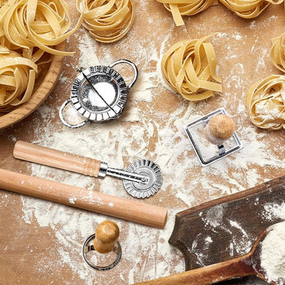 8 Pieces Ravioli Mold Set, ravioli cutter, Ravioli Maker Cutter with Roller Wheel, Ravioli Cutter Set with Wooden Handle, Pasta Making Kit for Ravioli Press Mold. Suitable for home and restaurant us
