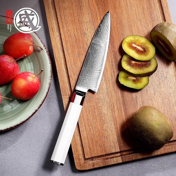 MITSUMOTO SAKARI 5.6-Inch Japanese Paring Knife, Hand Forged Damascus VG-Pro Steel Core Petty Knife, Precision Peeling & Detail Cutting for Fruits & Veg