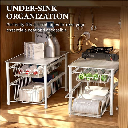 Simple Houseware Stackable Sliding Basket Organizer Drawer, White, 2-Tier
