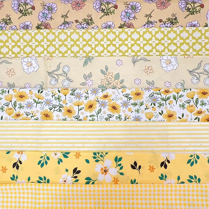7 pcs 20" x 20" Cotton Fabric DIY Making Supplies Quilting Patchwork Fabric Fat Quarter Bundles DIY for Quilting Cotton Patchwork Cushions (Yellow Flowers, 20" x 20")