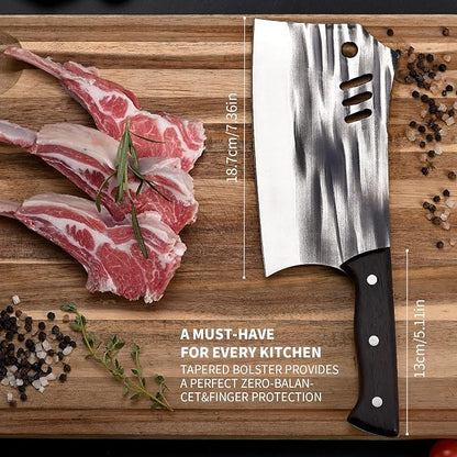 SHI BA ZI ZUO Chopping Knife Forged Cleaver Knife Heavy Duty Kitchen Knife for Meat Cutting with Anti-Slip Wooden Handle