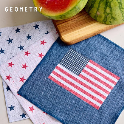 GEOMETRY Dishcloth – Patriotic Collection – Quick-Dry, Ultra-Absorbent, Reusable Microfiber Kitchen Towels for Drying & Cleaning - Old Glory - 3-Pieces