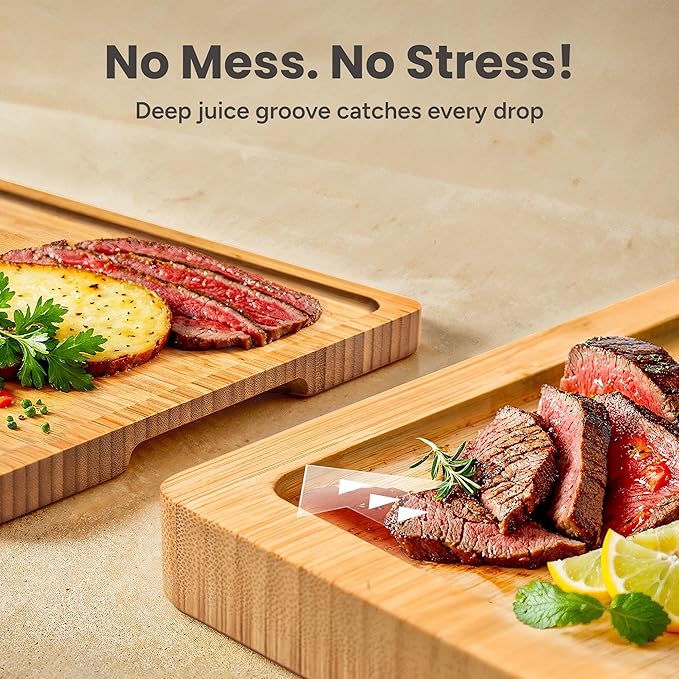 SMIRLY Bamboo Cutting Boards for Kitchen - Wood Cutting Board for Meal Prep, Serving, Charcuterie - Kitchen Gadgets, House Warming Gifts - Wooden Chopping Board Set of 3 with Holder - Natural Bamboo