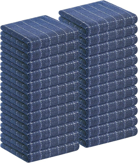 Homaxy 100% Cotton Terry Kitchen Towels(Navy Blue, 13 x 28 inches), Checkered Designed, Soft and Super Absorbent Dish Towels, 24 Pack