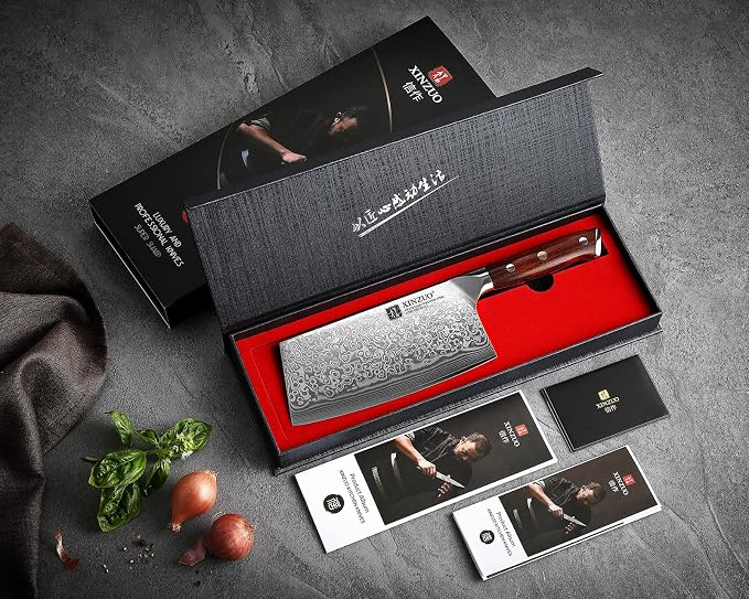 XINZUO 7 Inch Chinese Meat Cleaver Knife-Real 67 Layers Damascus Butcher Knife-Suitable for Meat/Vegetable Cleaver-Ultral Sharp-Natural Rosewood Handle-Yu Series