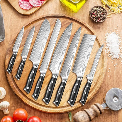 MDHAND Chef Knife Set with Roll Bag, 18PCS High Carbon Stainless Steel Ultra Sharp Professional Chef Knives Sets with Ergonomic Pakkawood Handle for Home Kitchen Cooking, Dishwasher Safe, Chef Gifts