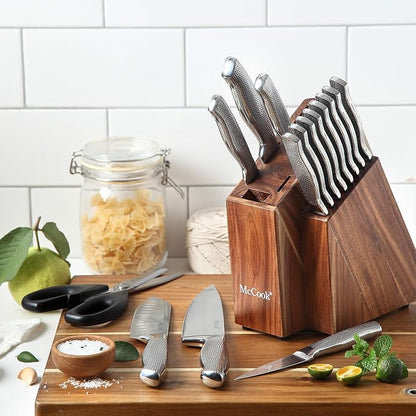 McCook® Knife Sets,Full Tang Hammered German Stainless Steel Kitchen Knife Set, 17 Piece Knives, Razor-Sharp, Forged Triple Rivet, Ergonomic Handle,Elegant Box for Gift
