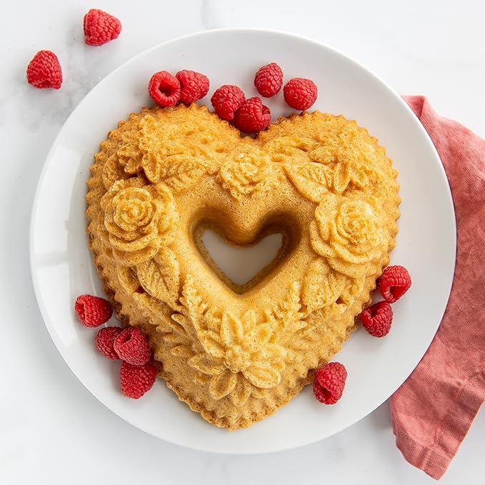 Nordic Ware Wildflower Heart Bundt, 6 Cup, Toffee