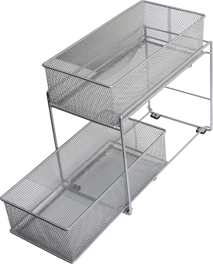 YBM HOME Pack of 6 Silver 2 Tier Mesh Sliding Spice and Sauces Basket Cabinet Organizer Drawer 2304-6