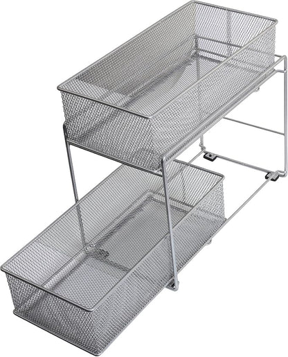 YBM HOME Pack of 6 Silver 2 Tier Mesh Sliding Spice and Sauces Basket Cabinet Organizer Drawer 2304-6