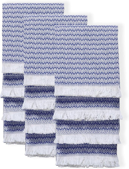 TWINY threads Kitchen Towel Chevron Pattern, Premium Large Kitchen Linen Set, 100% Cotton Wash Rags, Absorbent Quick Drying Cloths, Washable Reusable Multi Purpose, Set of 12, 16x26 Inch, Indigo Blue