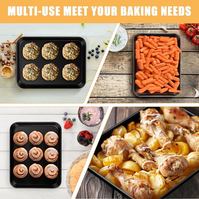 E-far Toaster Oven Baking Sheet with Rack Set, 10.5 x 8 x 1 Inch Cookie Sheet Baking Pans with Cooling Racks, Warp Resistant & Heavy-Duty, Nonstick & Easy Clean (2 Pans + 2 Racks)