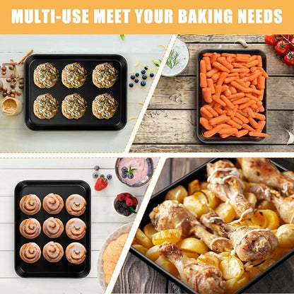 E-far Toaster Oven Baking Sheet with Rack Set, 10.5 x 8 x 1 Inch Cookie Sheet Baking Pans with Cooling Racks, Warp Resistant & Heavy-Duty, Nonstick & Easy Clean (2 Pans + 2 Racks)