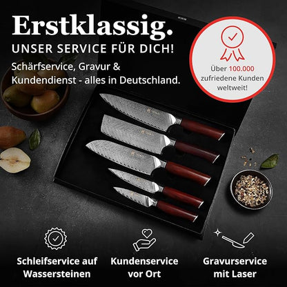 Wakoli Rose Elegance 5-Piece Damascus Knife Block Set, VG10 Core 67-Layer Damascus Steel Kitchen Knives with Magnetic Acacia Wood Block, Ergonomic Rosewood Handles, Gift Box, Hand Wash Only