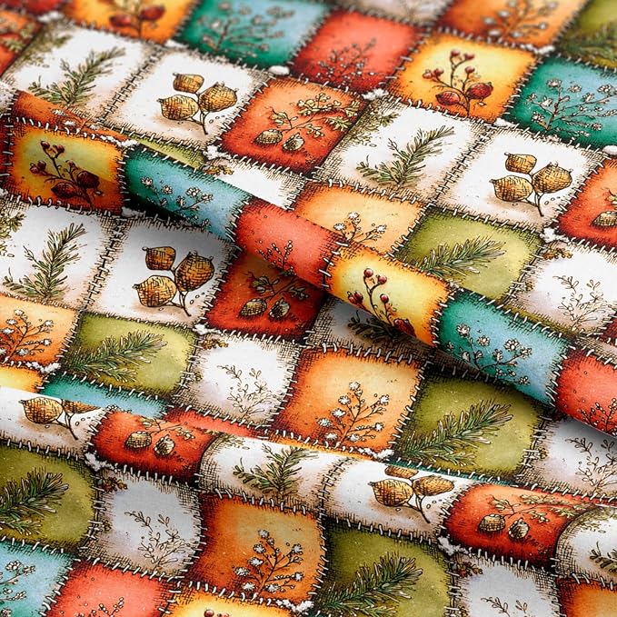 Autumn Forest Patchwork Cotton Fabric Panel – 61 × 36.6 Inches, 100% Cotton 140 GSM, Premium Turkish Printed Fabric for Quilting, Crafts & Home Decor