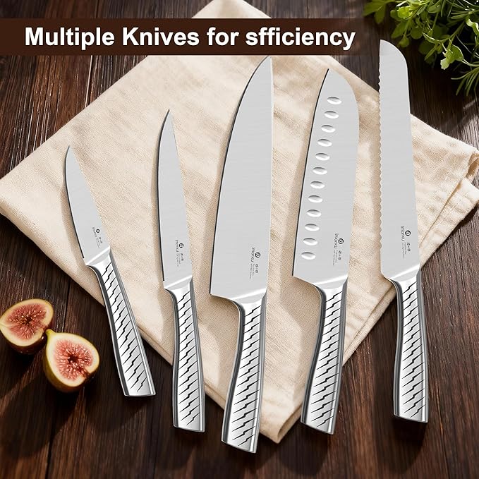 imarku 14-Piece Knife Set with Block, One Set for Meat, Fish, Veggies & Bread, Glides Through Every Cut, High Carbon Stainless Steel with Built-in Sharpener, Dishwasher Safe,Ergonomic Non-Slip Handle