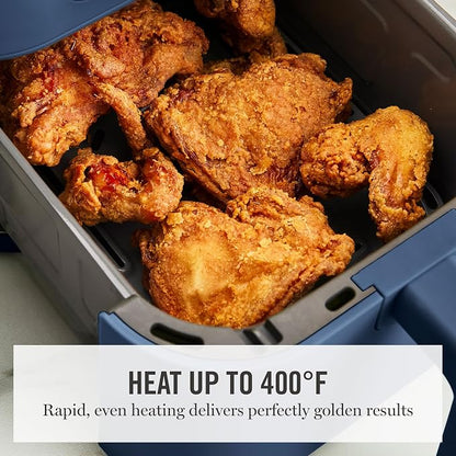 Martha Stewart 6QT Air Fryer, 6-in-1, Bake, Broil, Roast, Air Fry, Dehydrate, Reheat, Ceramic Non-Stick Basket, Crispy Results Fast, 400°F Max Temp, Shake Reminder, Indigo Blue