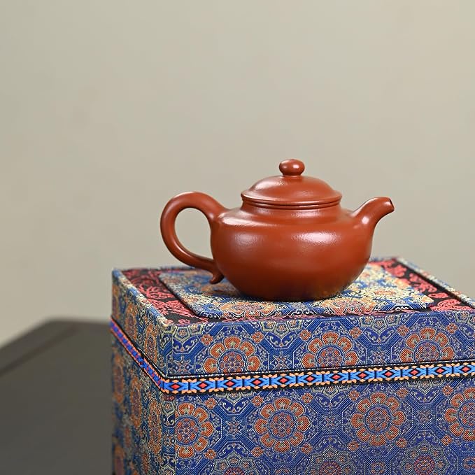 Handmade Purple Clay Teapot | Wrinkled Red Mud | 250cc | Lotus Seed Shape | 14 Holes Inner Push Water Outlet | Artisan Crafted Gongfu Tea Pot