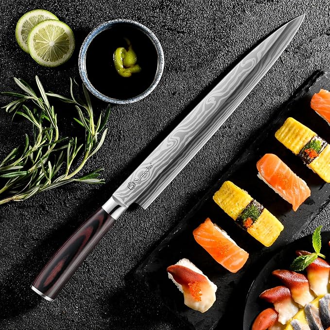 Sunnecko 10.5 inch Sashimi Knife,High Carbon Stainless Steel Japanese Sushi Knives,Yanagiba Knife with Knife Sheath and Gift Box