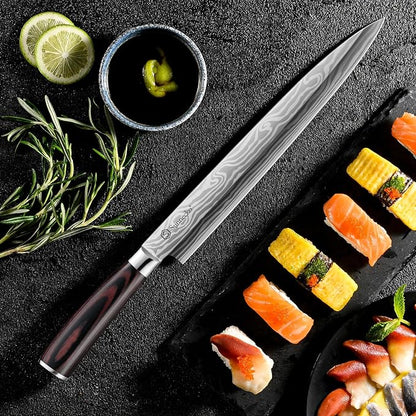 Sunnecko 10.5 inch Sashimi Knife,High Carbon Stainless Steel Japanese Sushi Knives,Yanagiba Knife with Knife Sheath and Gift Box