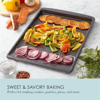 Chicago Metallic Everyday Nonstick Cookie Sheet Pan, Large 13x18 Inch Half Sheet Baking Pan, Carbon Steel with Silicone Coating, Flat Edge Cookie Slider, Oven Safe to 450F