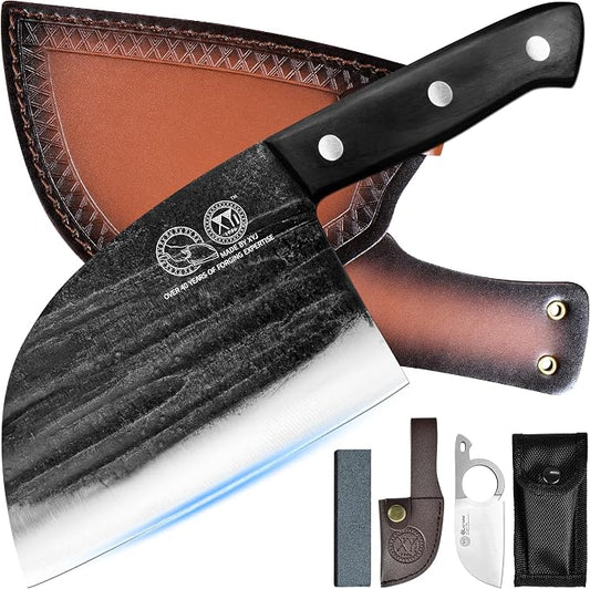 XYJ Authentic Since 1986,6 Inch Serbian Chef Knife With Sheath,Handmade Forged Ancient Outdoor Camping Kitchen Butcher Knife,Vegetable Cooking Meat Knives,Full Tang