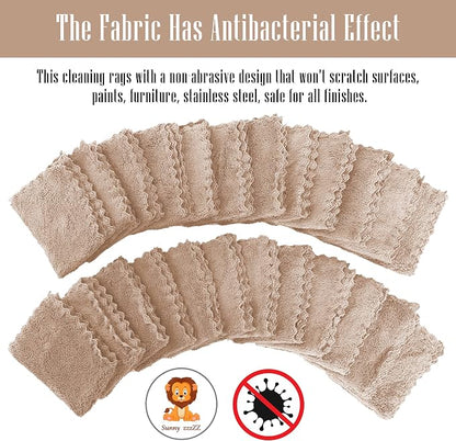 Sunny zzzZZ 24 Pack Kitchen Dishcloths - Does Not Shed Fluff - Reusable Dish Towels, Dish Cloths, Super Absorbent Coral Fleece Cleaning Cloths, Nonstick Oil Washable Fast Drying, 7 x 9 Inch (Brown)