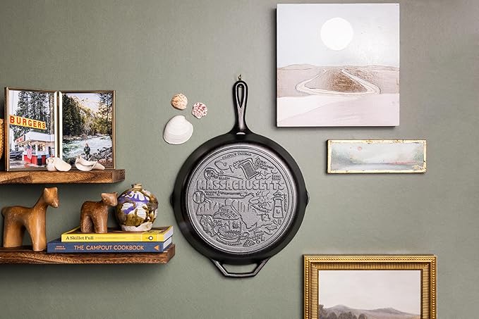 Lodge 12 Inch Cast Iron Skillet – Pre-Seasoned Frying Pan with Teardrop Handle – Oven, Stovetop, Grill & Campfire Use – Made in USA – Non-Toxic, Even-Heating Cookware – Massachusetts