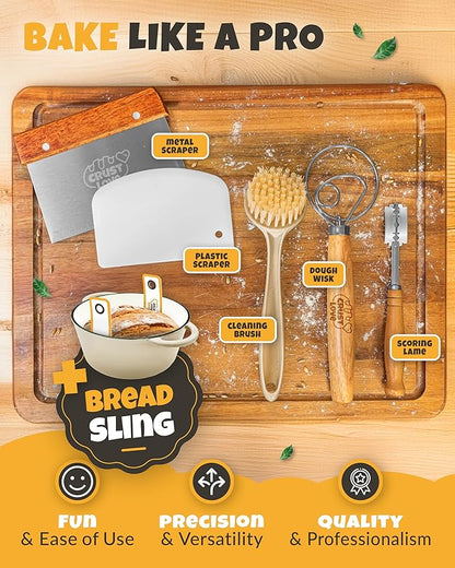 CRUSTLOVE Dutch Oven for Bread Baking - incl. Sourdough Bread-Baking Supplies like Banneton Bread-Proofing Basket - 5QT Enameled Cast Iron Bread-Oven with Lid, Baking Pan, Scoring Tool Lame