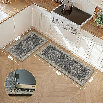 GENIMO Kitchen Mats for Floor 2PCs, Washable Anti Fatigue Mat for Cushioned, 17.3"x47"+17.3"x30", Waterproof Kitchen Rugs, Non Slip Comfort Standing Mat Rug for Home, Sink, Laundry, Midnight Gold