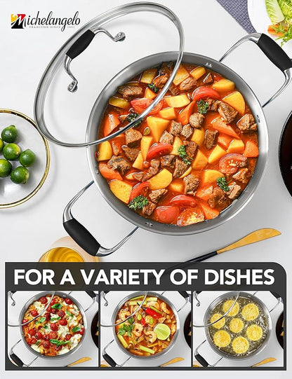 MICHELANGELO Stainless Steel Cooking Pot - 6 Quart Soup Pot with Lid, Non-Toxic Stockpot Induction Compatible, Oven & Dishwasher Safe, Black Exterior