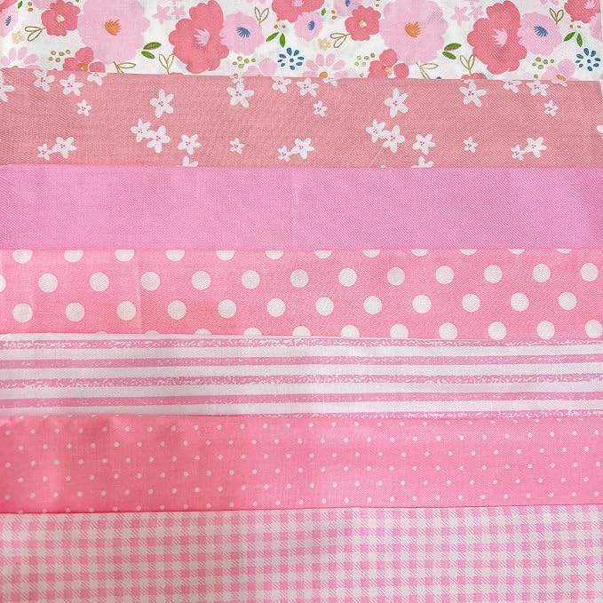 7 pcs 20" x 20" Cotton Fabric DIY Making Supplies Quilting Patchwork Fabric Fat Quarter Bundles DIY for Quilting Cotton Patchwork Cushions (Mix Pink Flowers, 20" x 20")