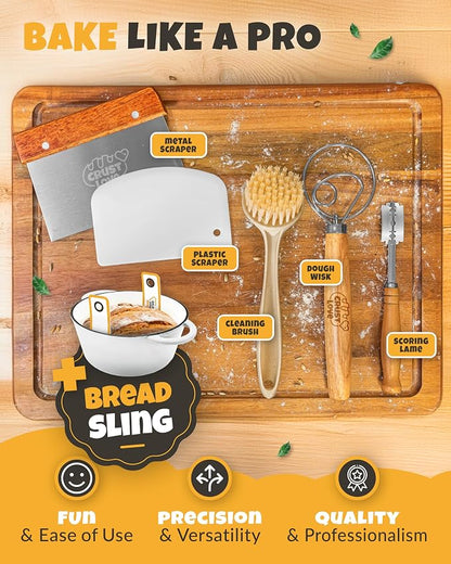 CRUSTLOVE Dutch Oven for Bread Baking - incl. Sourdough Bread-Baking Supplies like Banneton Bread-Proofing Basket - 5QT Enameled Cast Iron Bread-Oven with Lid, Baking Pan, Scoring Tool Lame