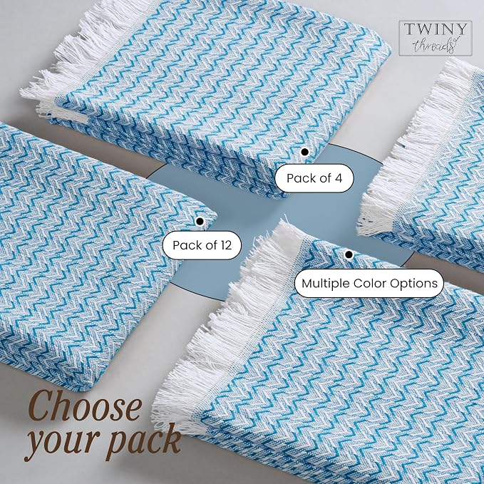 TWINY threads Kitchen Dish Towel Chevron Weave, Large Premium 100% Cotton Kitchen Linen Set, Absorbent Dish Rags for Drying Dishes, Quick Drying Washable Reusable, 4 Pack, 16x26 Inch, Turquiose Blue