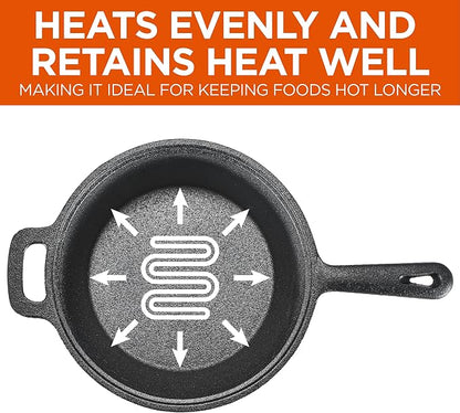 Commercial Chef 2-Qt. Saucepan with Lid, Pre-Seasoned Cast Iron, Integrated Handles, Works on All Cooktops Including Induction, Outdoor Skillet for Campfires or Grills, CHCI20