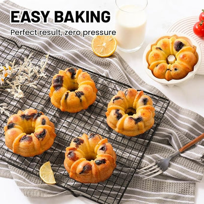 Vinino Silicone Mini Fluted Tube Cake Pan with Metal Reinforced Frame, 12 Pcs Mini Flan Molds for Baking Jello, Muffin, Pudding, Chocoflan, 4 Inch Nonstick Mini Cake Pan for Oven, Dishwasher Safe