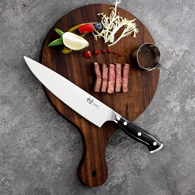 Chef Knife, 8-Inch High Carbon Stainless Steel Sharp Kitchen Knife with Ergonomic Handle, Professional Cooking Knife with Luxury Gift Box for Family & Restaurant