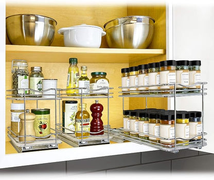 LYNK PROFESSIONAL® Pull Out Spice Organization for Cabinets - 6-3/8 inch Wide – Spice Rack for Inside Cabinets, Slide Out Spice Rack Organizer for cabinet – Pull Out Spice Rack, Sliding 2 Tier Chrome