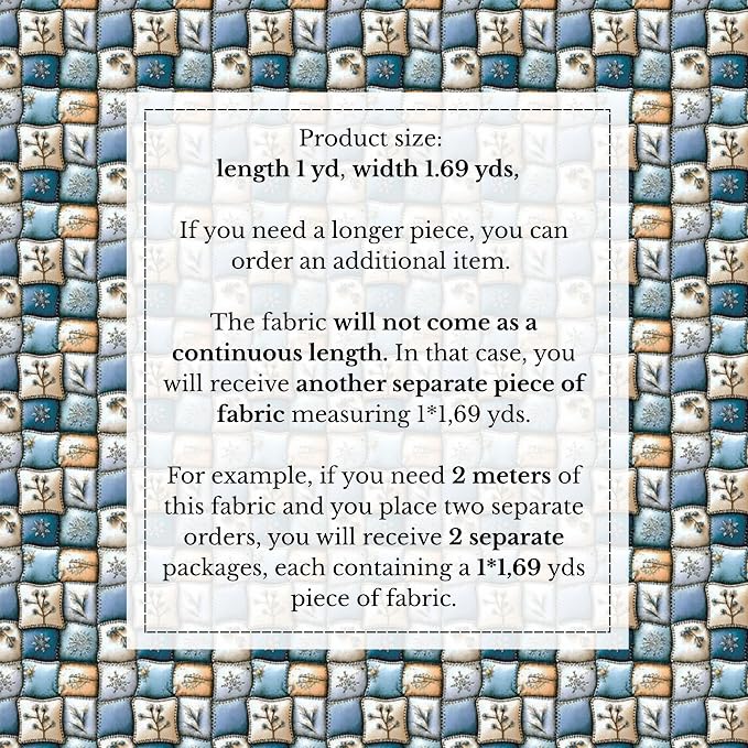 100% Cotton Fabric by the Yard – Turkish Quality Quilting & Sewing Fabric, 1 Yard x 1.69 Yards Wide, Patchwork Cotton for Crafts