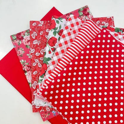 7Pcs 20" x 20" Cotton Fabric DIY Making Supplies Quilting Patchwork Fabric Fat Quarter Bundles DIY for Quilting Cotton Patchwork Cushions (Red, 20 x 20 inches)
