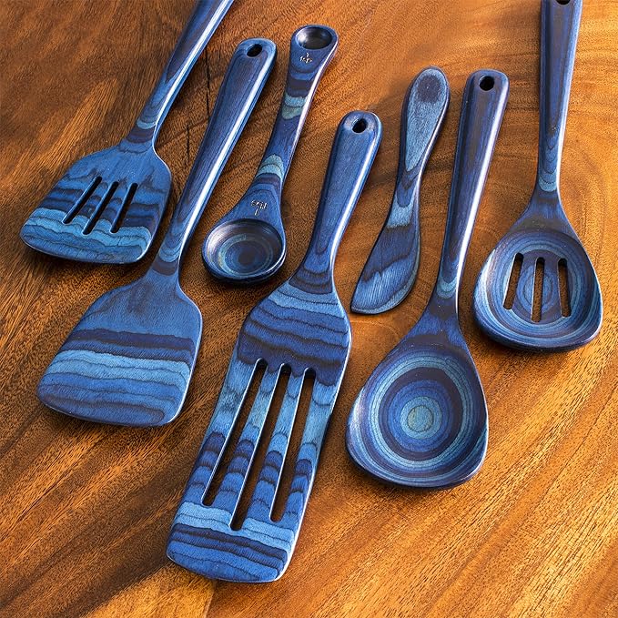 Totally Bamboo Baltique Malta Collection 7 Piece Cooking Utensil Set, Safe for Nonstick