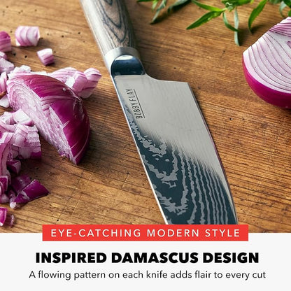 GreenPan x Bobby Flay 3 Piece Knife Set, Pairing Utility & Chef’s Knife, Premium Stainless Steel Blades, Precision Cutting Kitchen Tools, Hand Finished Ergonomic Wood Handle, Damascus Steel Design