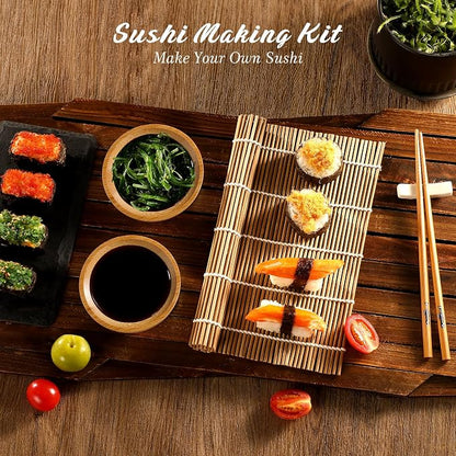 Delamu Sushi Making Kit, 22 in 1 Sushi Kit for Beginners/Pros Sushi Makers, with Bamboo Sushi Mats, Sushi Rolling Tube, Onigiri Mold, Rice Paddle, Sushi Knife, Guide Book & More