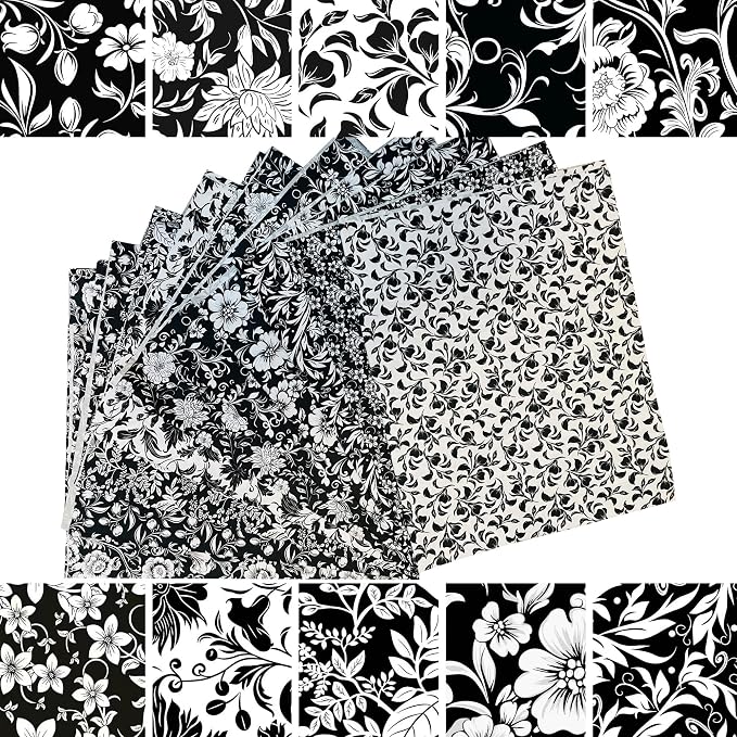 HANPATQUI 50PCS 8 x 8 inch 100% Cotton Fat Quarters Fabric for Sewing and Quilting Bundles Precut Fabric Square for DIY Craft Patchwork-Black and White