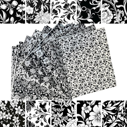 HANPATQUI 50PCS 10 x 10 inch 100% Cotton Fat Quarters Fabric for Sewing and Quilting Bundles Precut Fabric Square for DIY Craft Patchwork-Black and White