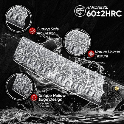 Huusk Damascus Nakiri Knife 7inch - Japanese Knives with Sharp Edge and Wooden Handle, Hand Forged Chef Knives for Home Use, Meat Vegetables Fish Knives, Christmas Gift for Men and Women
